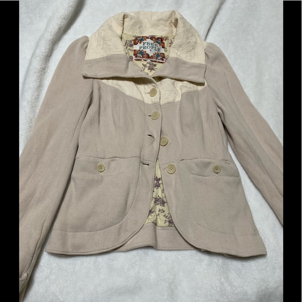Free People Vintage Beige Blazer Sweater SZ 6